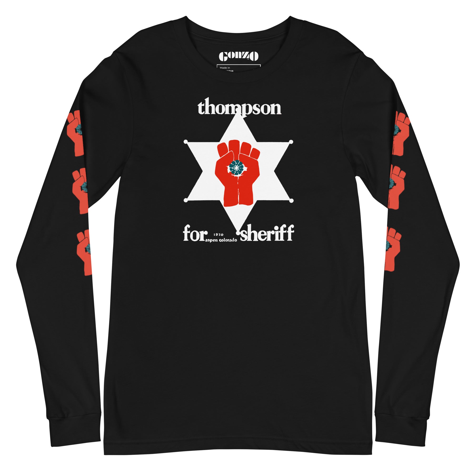 Thompson For Sheriff - Long Sleeve Tee with Gonzo Fist on sleeves