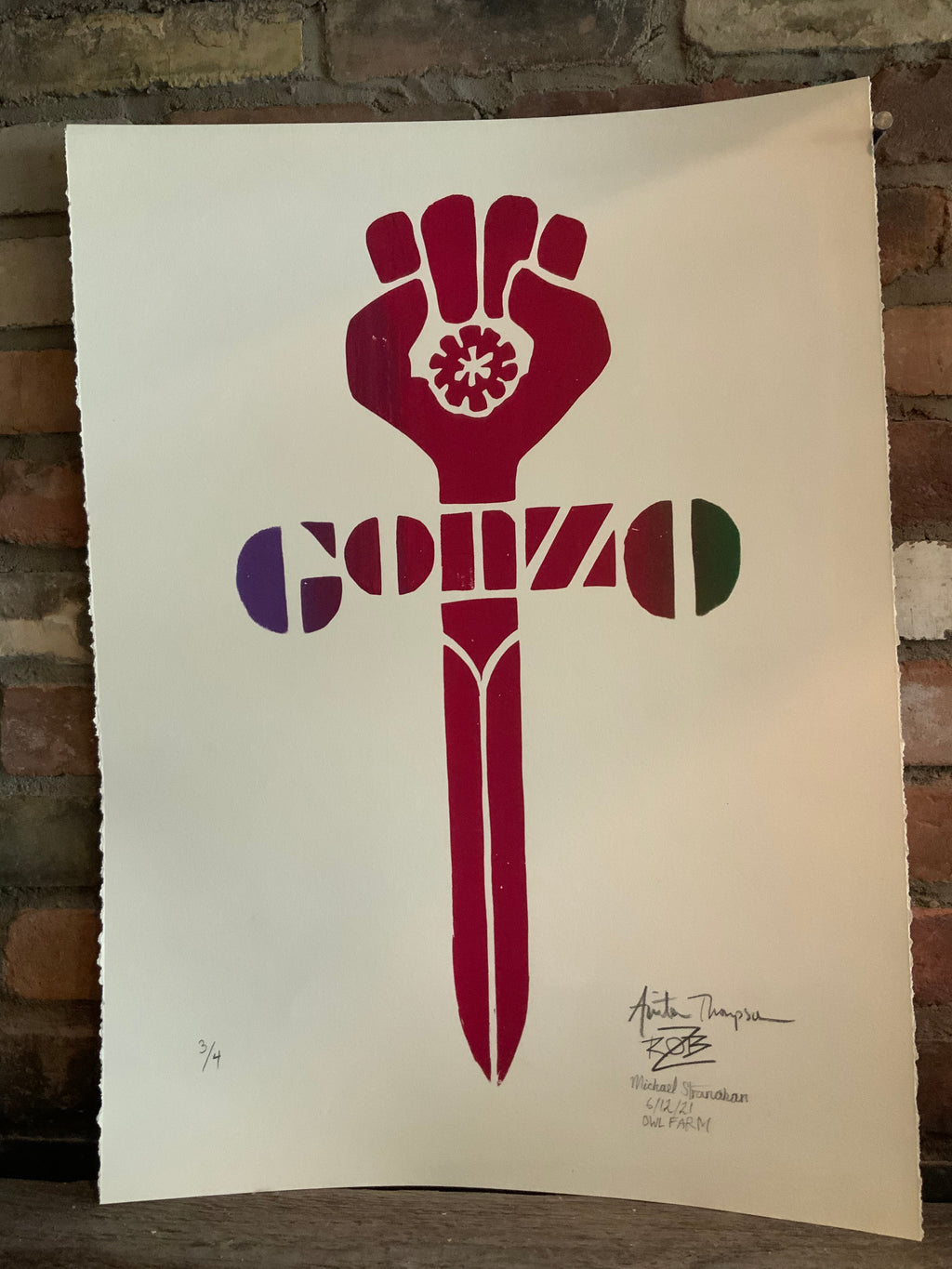 Original Gonzo Symbol Silkscreen Print made at Owl Farm