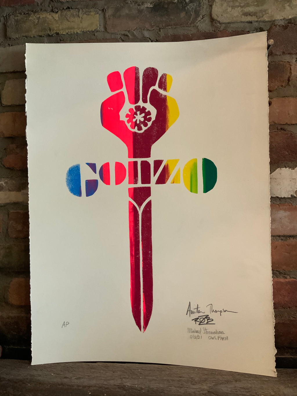 Original Gonzo Symbol Silkscreen Print made at Owl Farm
