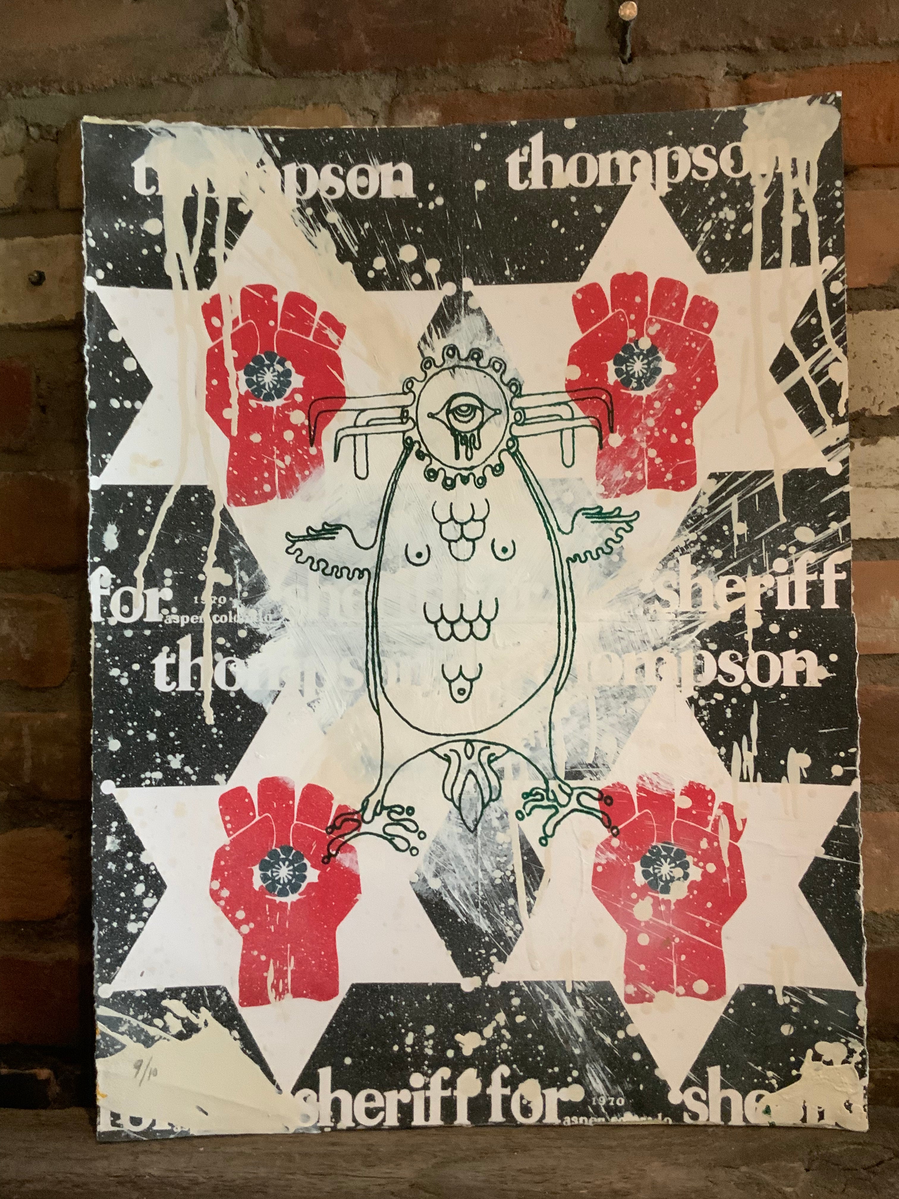 Original Mescalito/Thompson for Sheriff Collage/Silkscreen made at Owl Farm