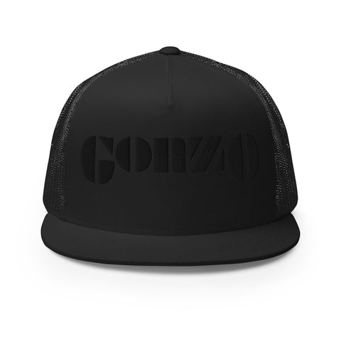 Embroidered Gonzo Flat Brim Snapback (Black on Black)