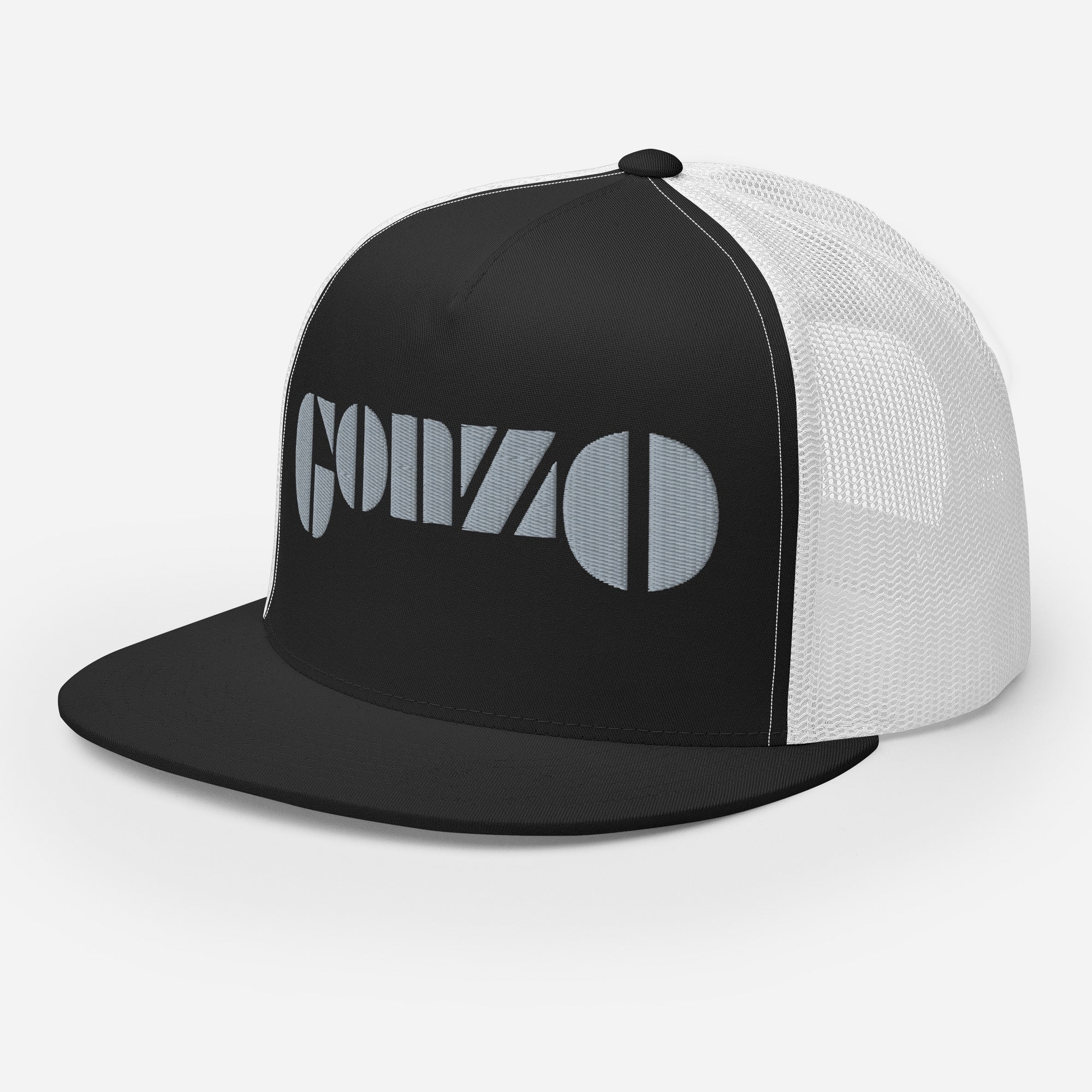 Embroidered Gonzo Flat Brim Snapback Trucker Hat