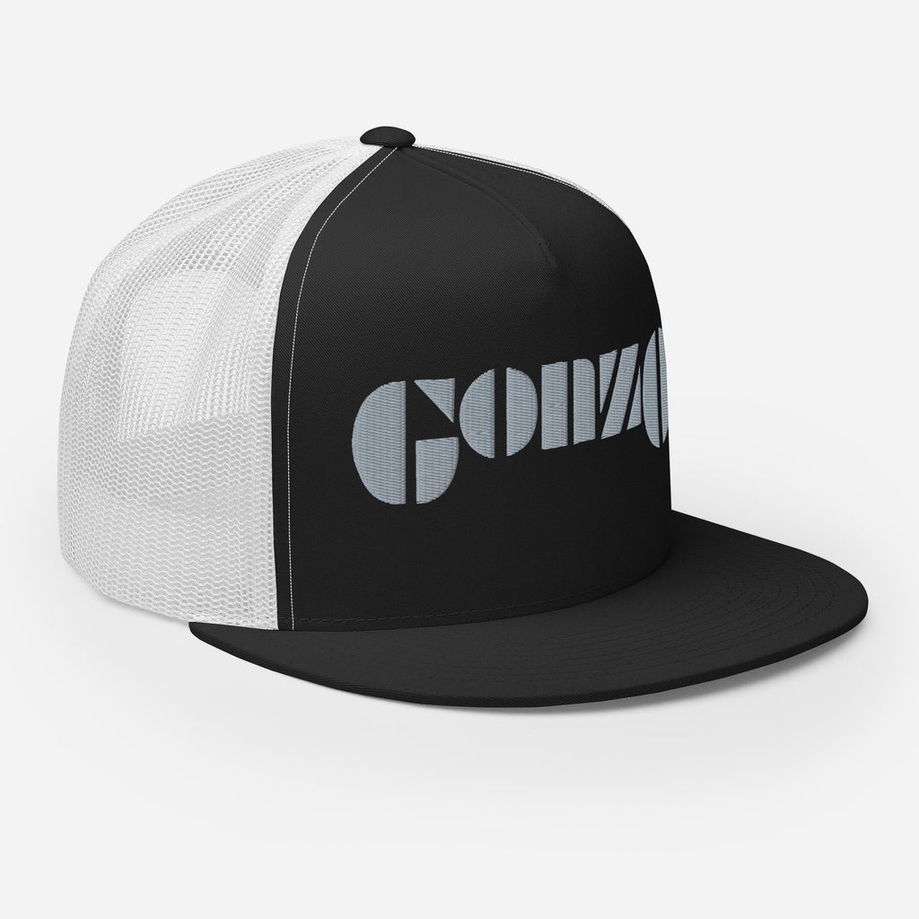 Embroidered Gonzo Flat Brim Snapback Trucker Hat