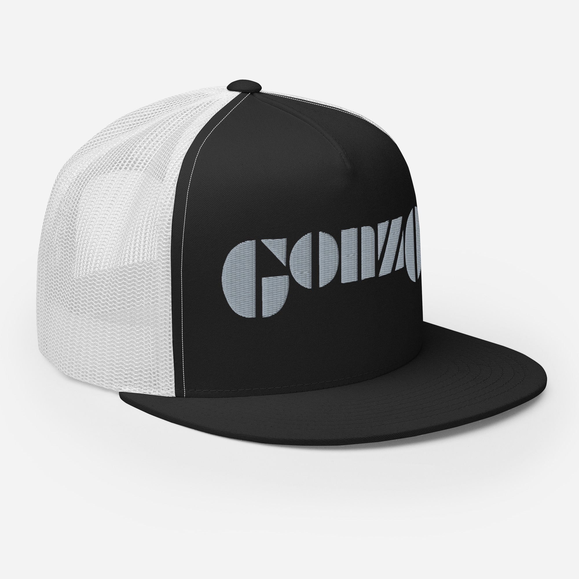 Embroidered Gonzo Flat Brim Snapback Trucker Hat
