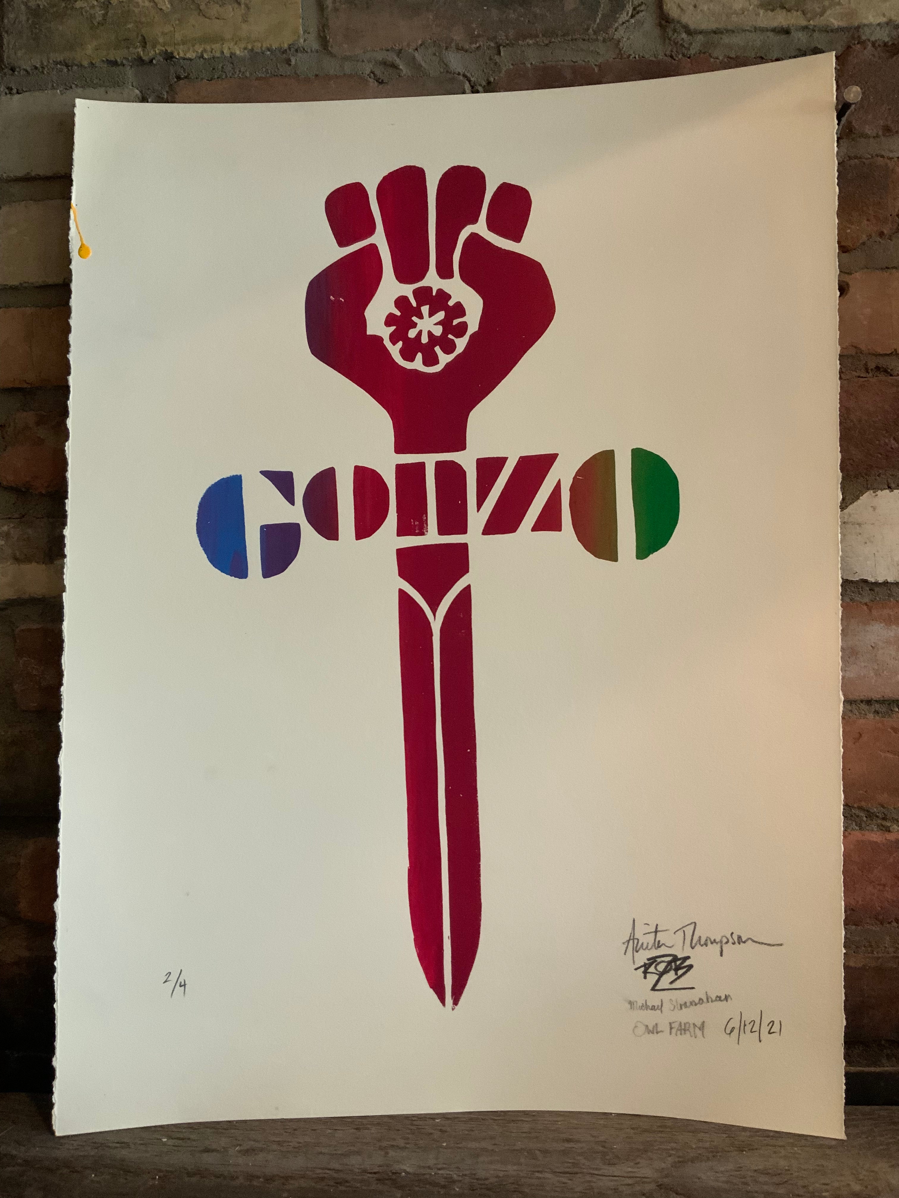 Original Gonzo Symbol Silkscreen Print made at Owl Farm