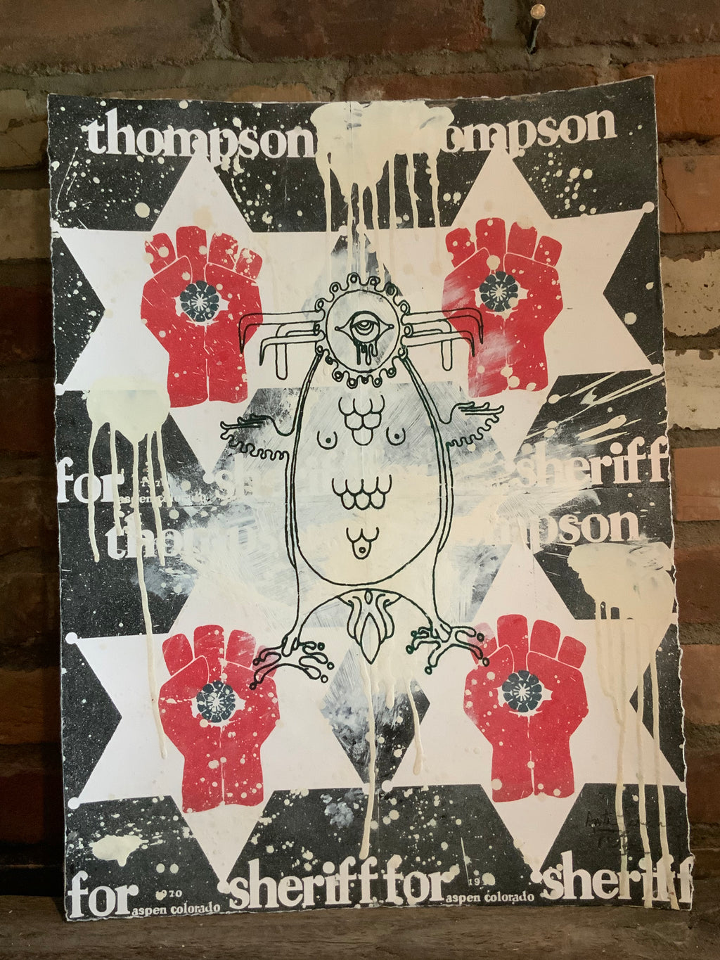 Original Mescalito/Thompson for Sheriff Collage/Silkscreen made at Owl Farm