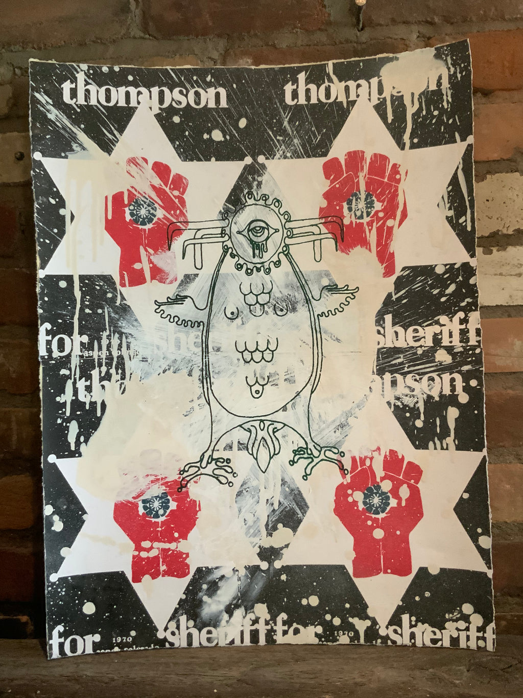 Original Mescalito/Thompson for Sheriff Collage/Silkscreen made at Owl Farm