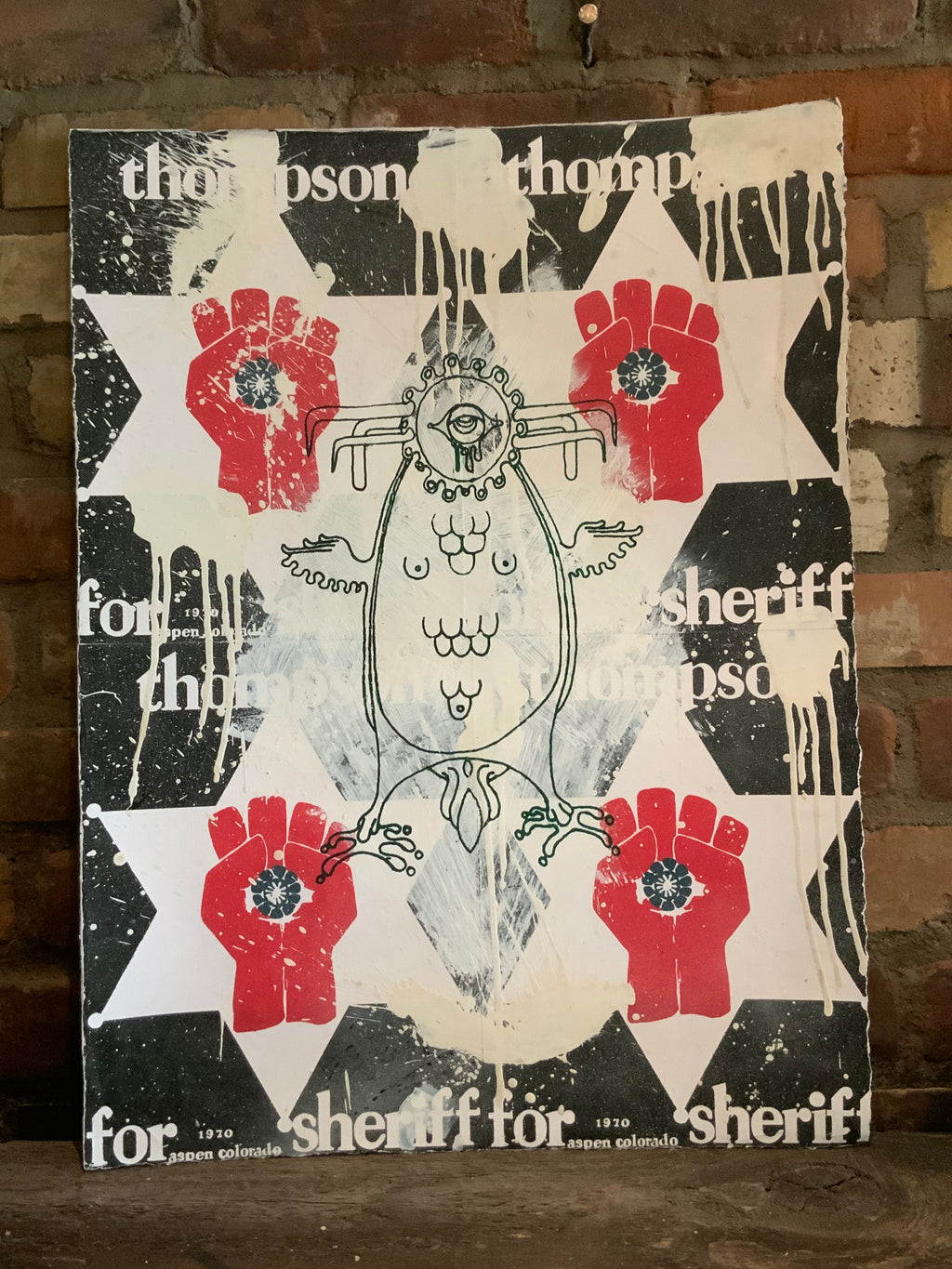 Original Mescalito/Thompson for Sheriff Collage/Silkscreen made at Owl Farm