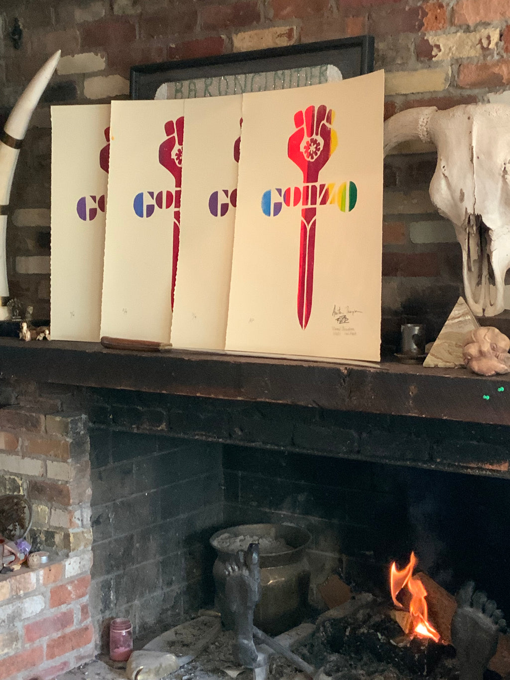 Original Gonzo Symbol Silkscreen Print made at Owl Farm