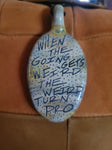 Handblown pendant w/ etching of HST and quote