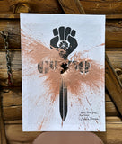 Authentic Gonzo Shotgun Art made at Owl Farm - Metallic Copper paint on Black and White poster. Signed