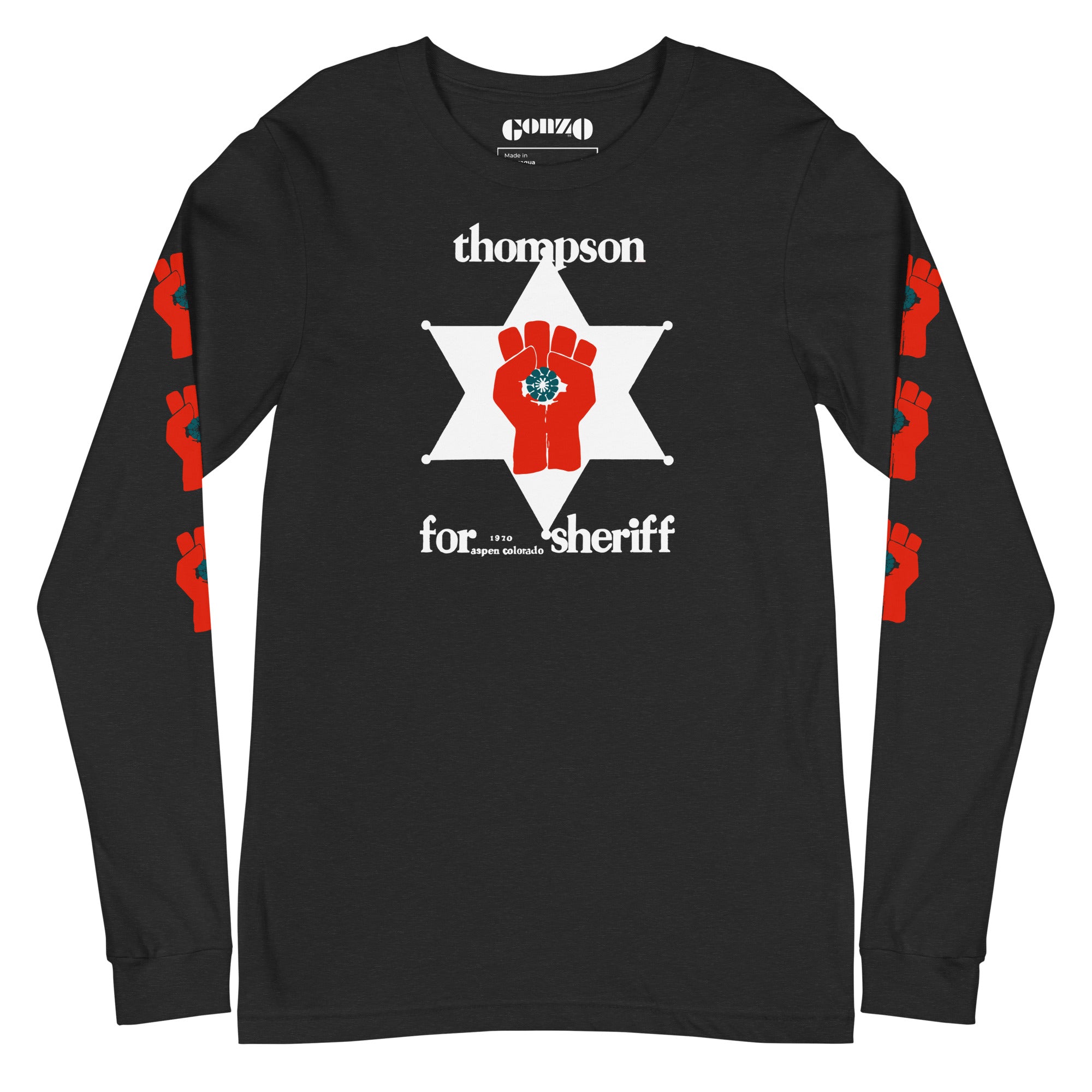 Thompson For Sheriff - Long Sleeve Tee with Gonzo Fist on sleeves