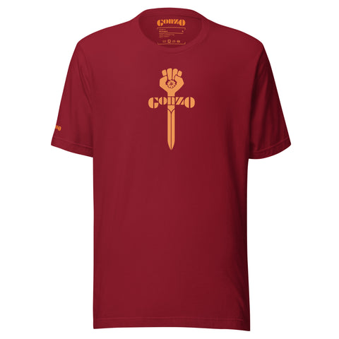 The "Gonzo Buddha" Maroon and Saffron Colored Tee: Fundraiser for Tibetan Monks