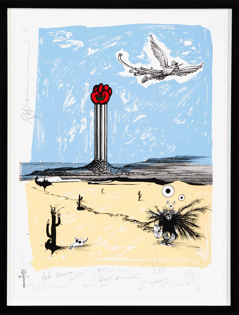Original Limited Edition Hunter S. Thompson Memorial Print by Ralph Steadman and signed by Gonzo family