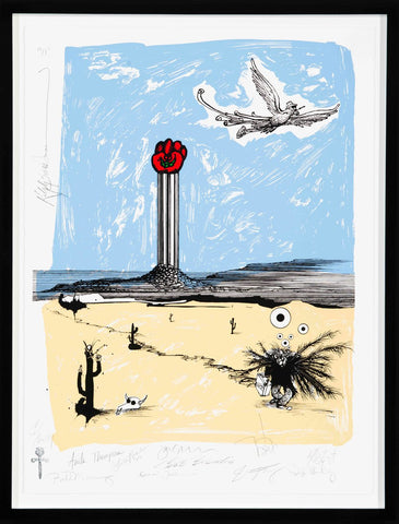 Original Limited Edition Hunter S. Thompson Memorial Print by Ralph Steadman and signed by Gonzo family